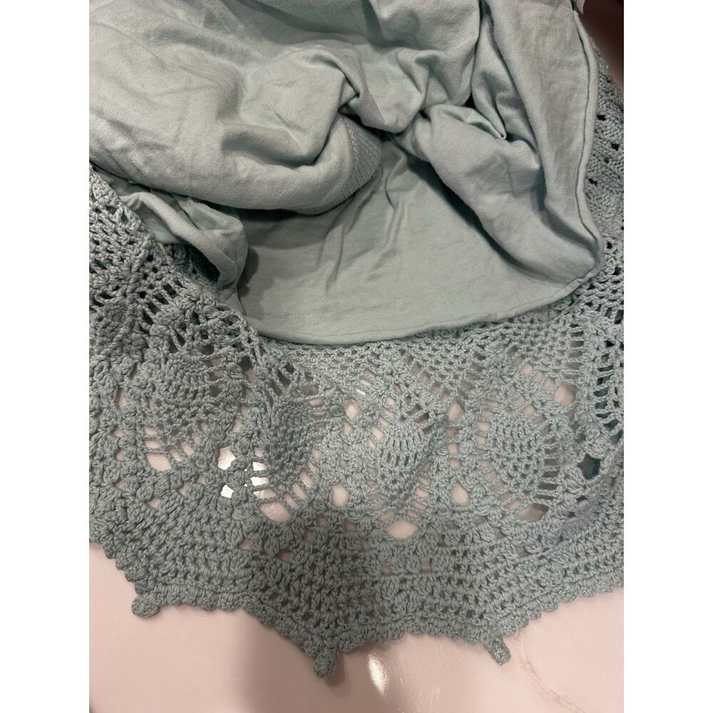 Athleta Crochet Knit Skirt Mint Green Cotton Eyelet Scalloped Hem SizeSmall Boho - Picture 3 of 8